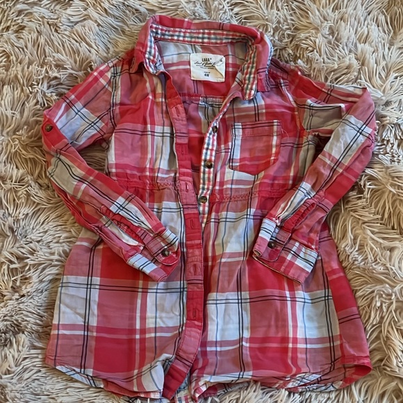 H&M LOGG Top Shirt Youth Girls Red and Blue Collared Button Up Tunic - Picture 3 of 6